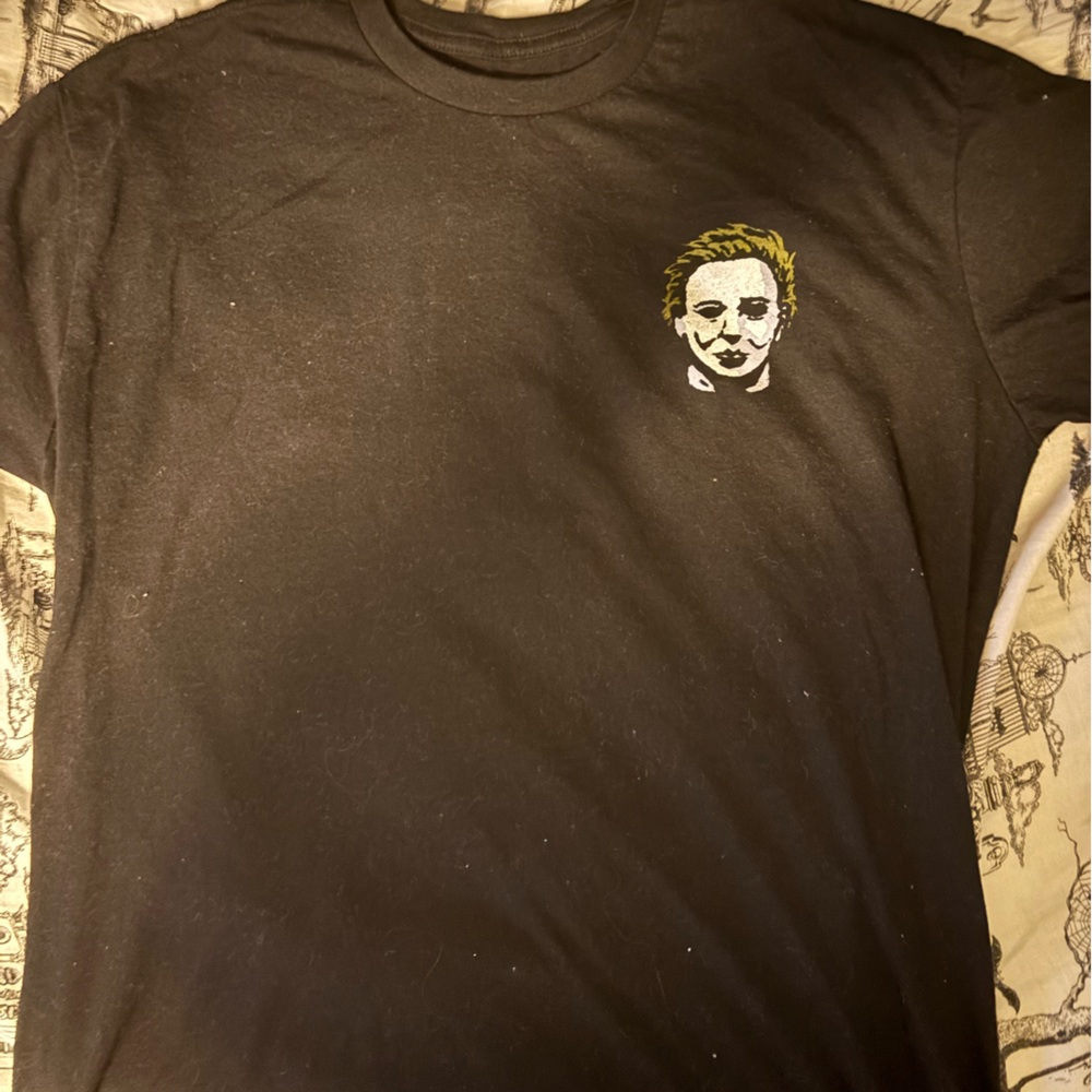 Black Short Sleeve Graphic Tee with Small Joker Portrait